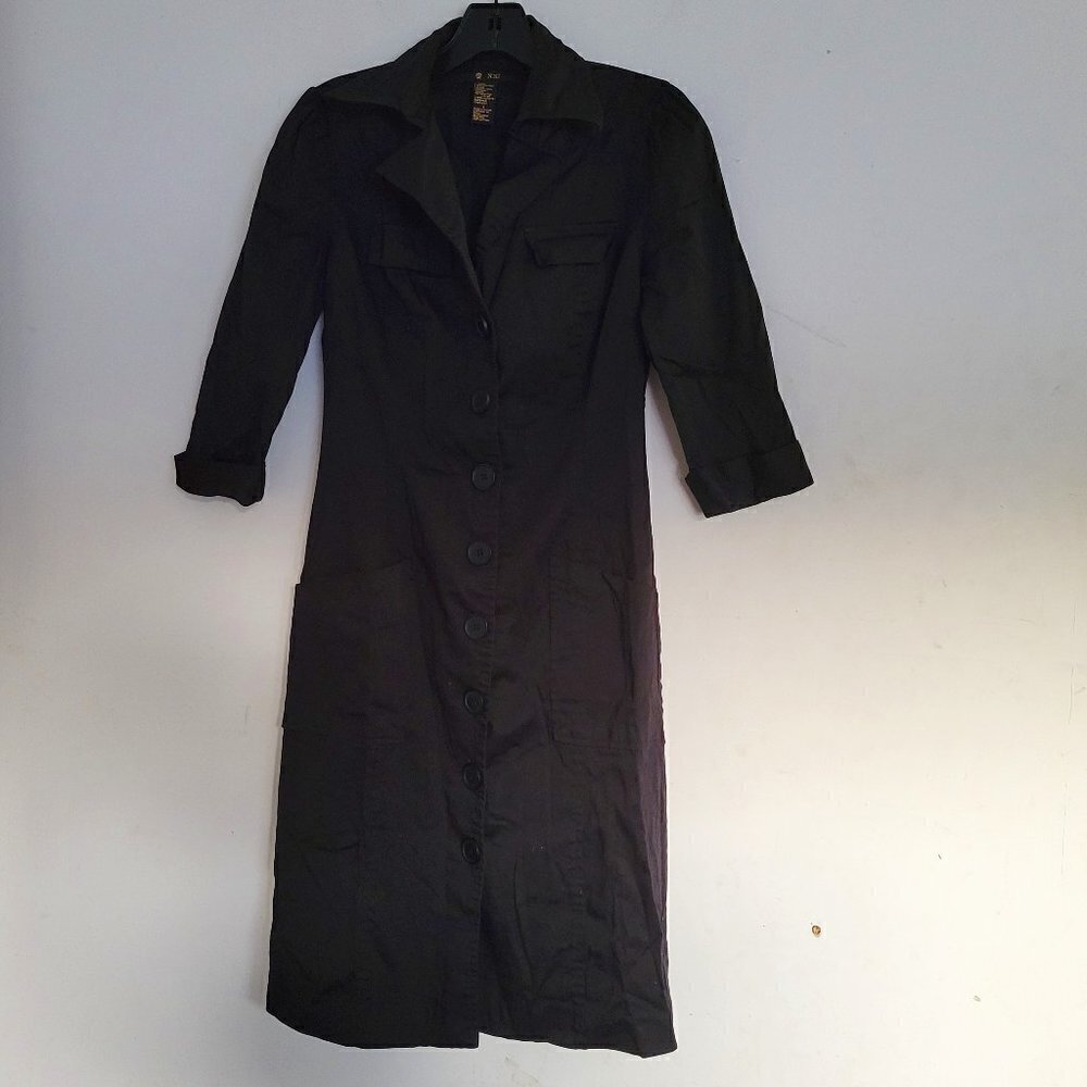 Forever 21 Button Down Front Black Rolled Short Sleeve Shirt Dress Size Small